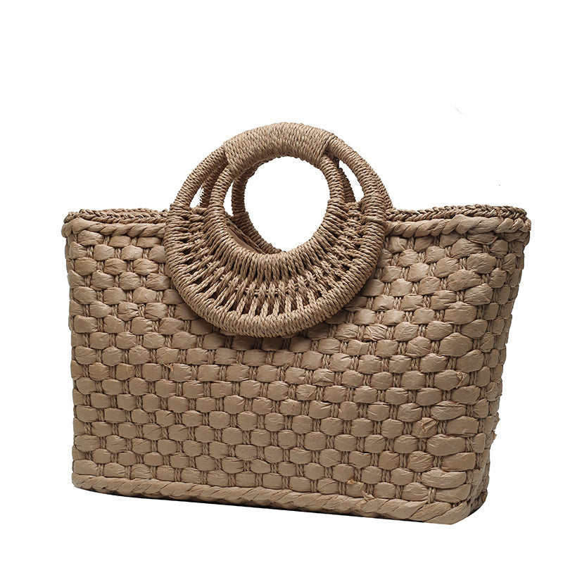Beach Bag Woven Spacious Round Handles