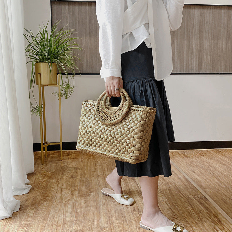 Beach Bag Woven Spacious Round Handles