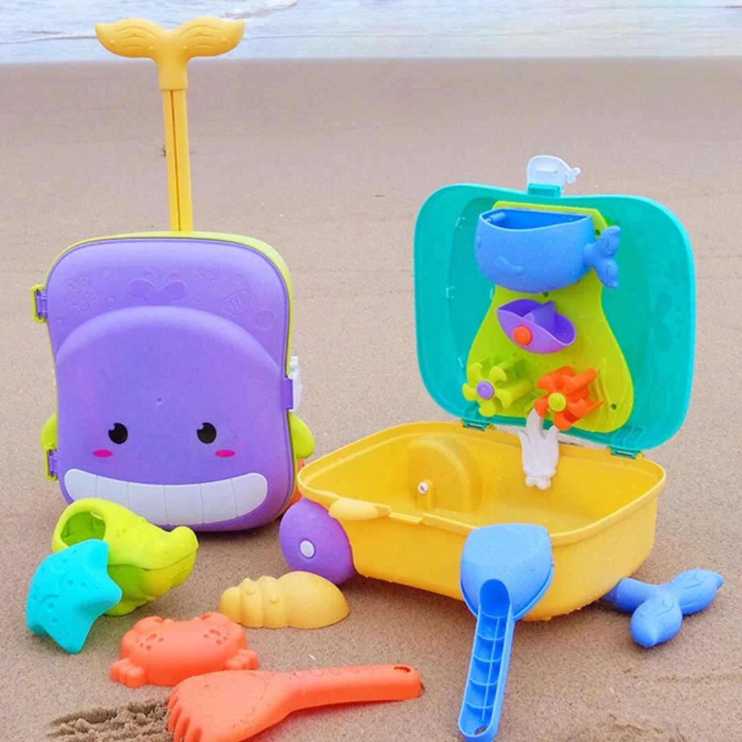Beach Toy Trolley Extendable Handle Wheels & Sand Tools