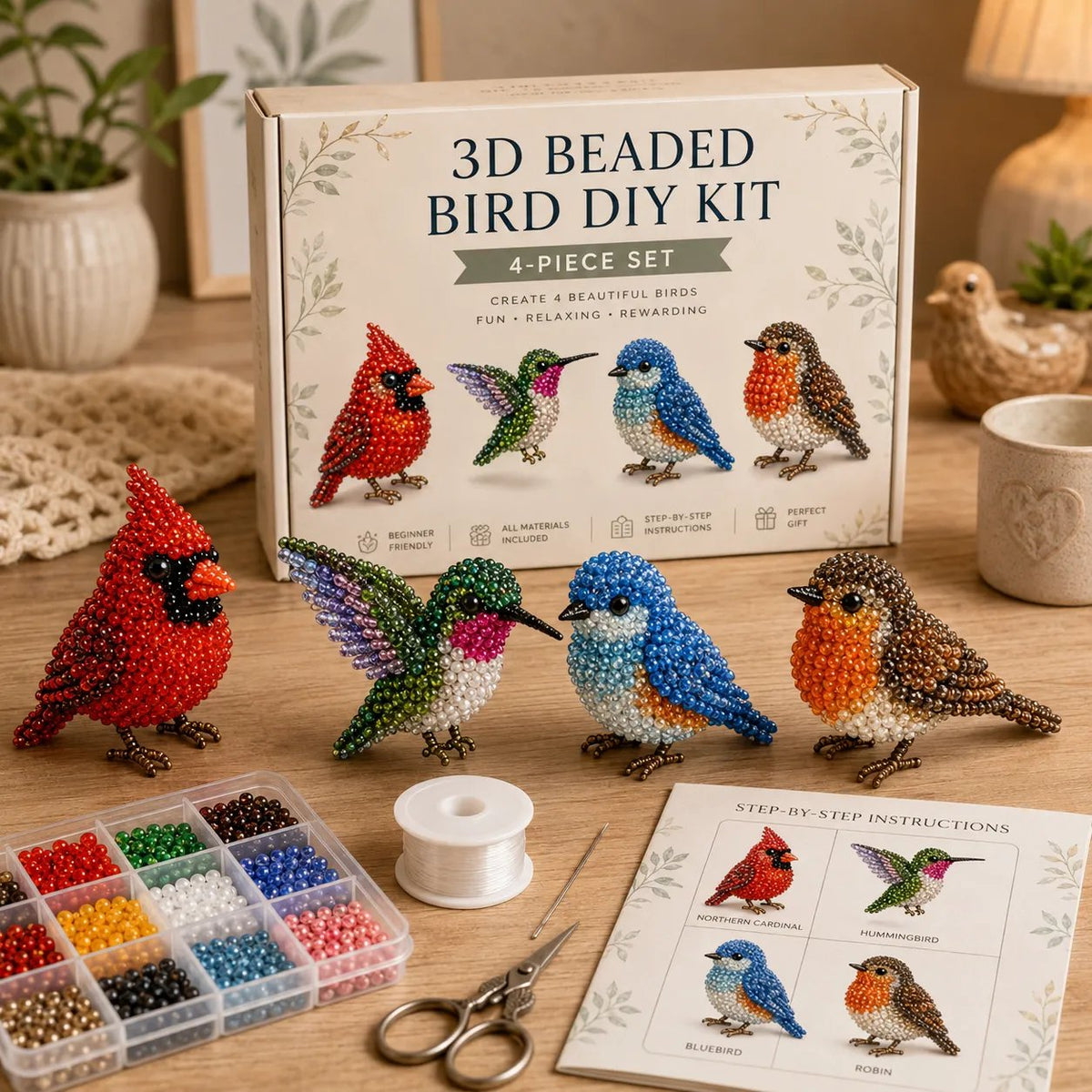 Bead Kit 3D Animal Figures Glass Beads & Thread