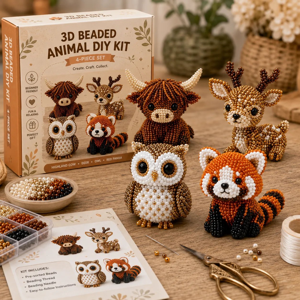 Bead Kit 3D Animal Figures Glass Beads & Thread