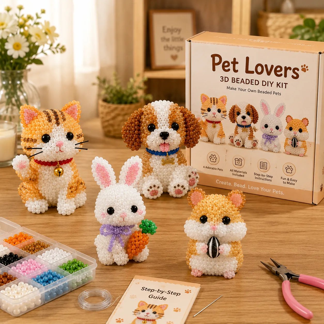 Bead Kit 3D Animal Figures Glass Beads & Thread