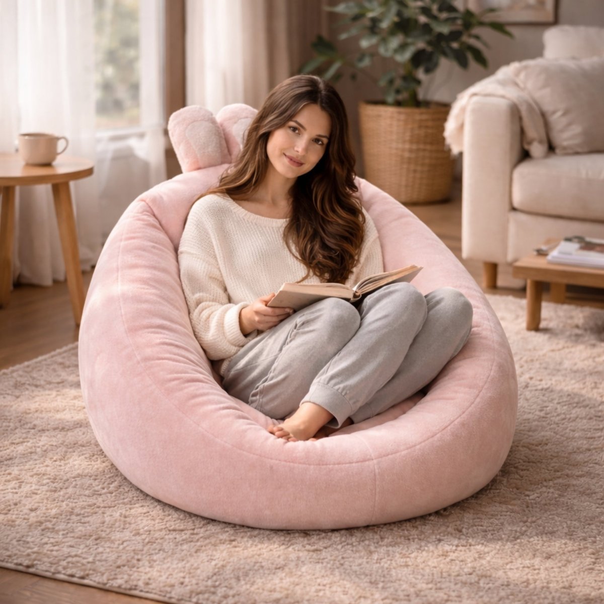 Bean Bag Chair Plush Velour Deep Seating Non-Slip Bottom