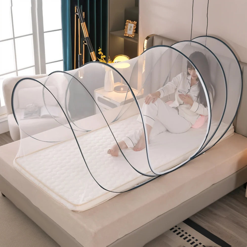 Bed Mosquito Net Foldable Round Frame Two-Way Metal Zipper