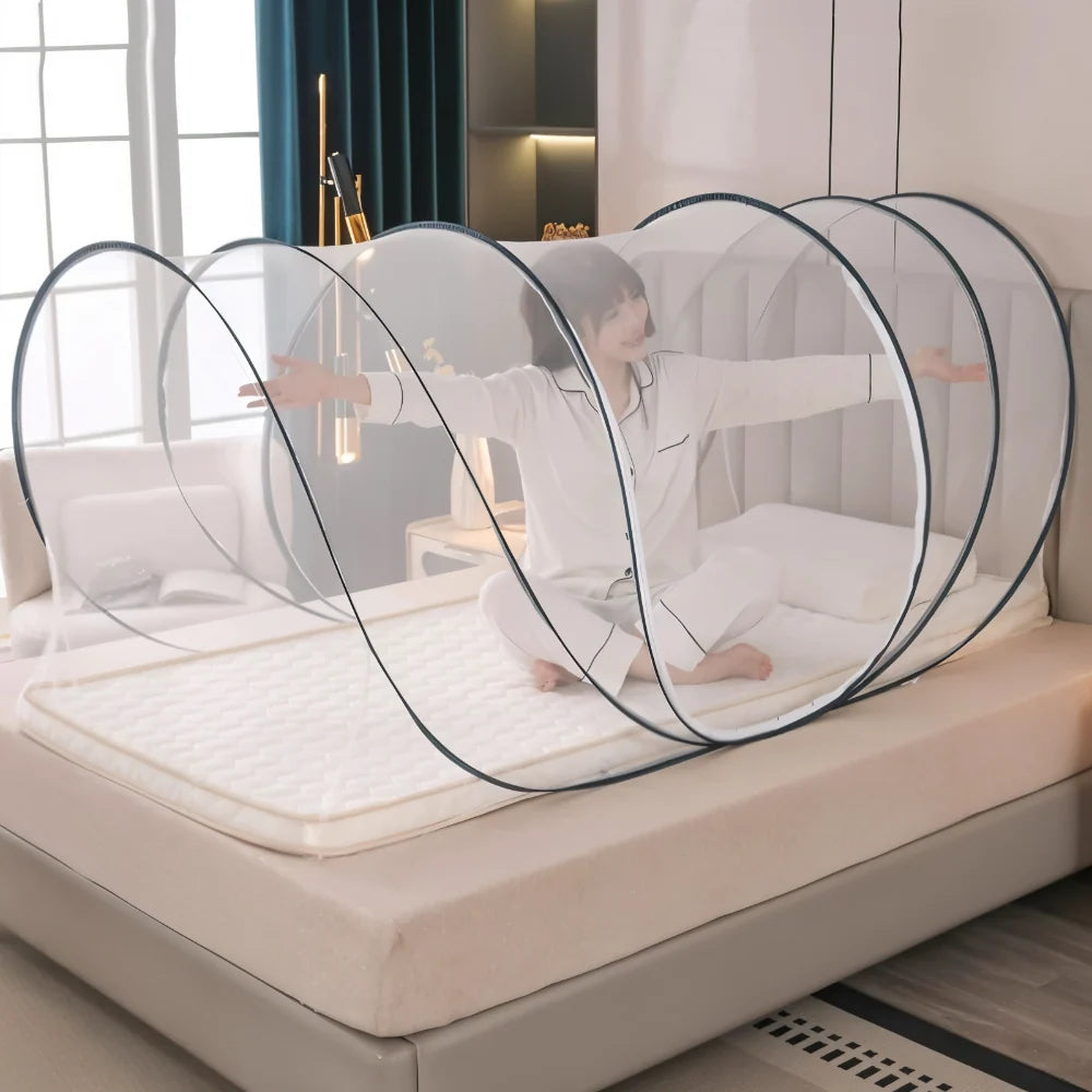 Bed Mosquito Net Foldable Round Frame Two-Way Metal Zipper