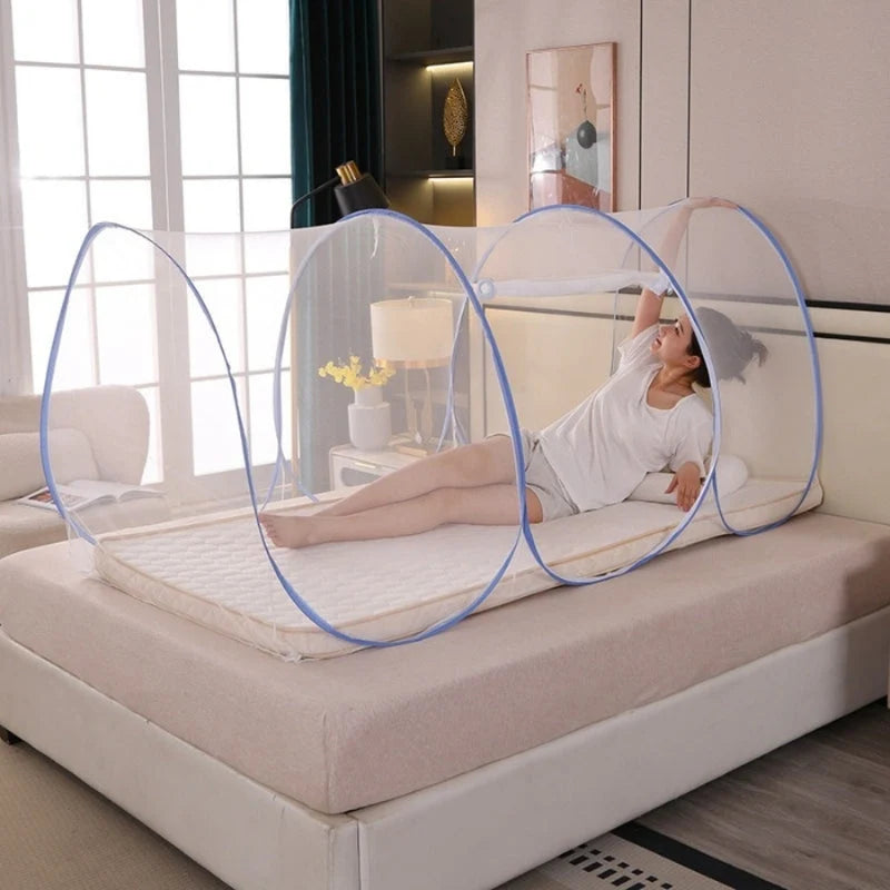 Bed Mosquito Net Pop-Up Foldable Zippered Polyester