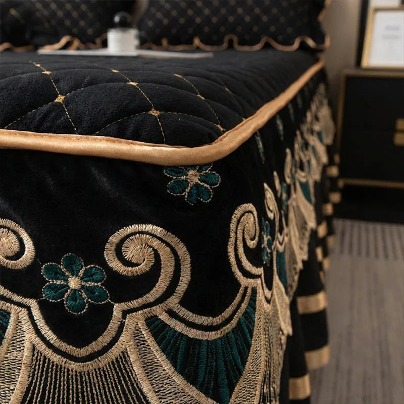 Bed Skirt Quilted Cotton Blend Lace Trim Anti-Slip