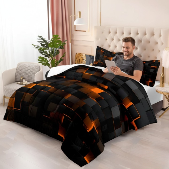 Bedding Set 3D Grid Microfiber-Cotton Breathable & Lightweight
