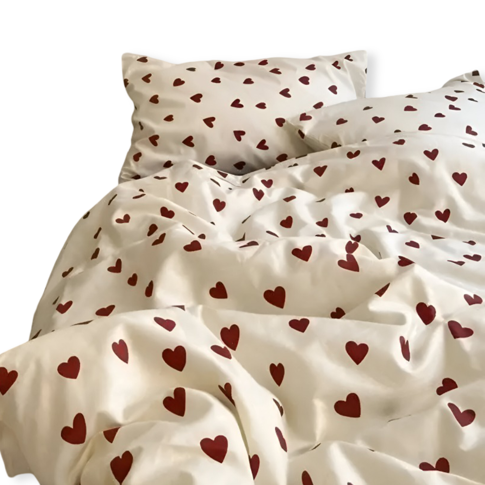 Bedding Set Heart Print Soft Polyester Machine Washable