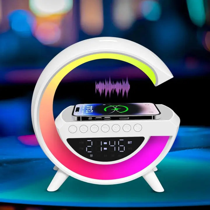 Bedside Alarm Clock Lamp Bluetooth Speaker & Qi Charging