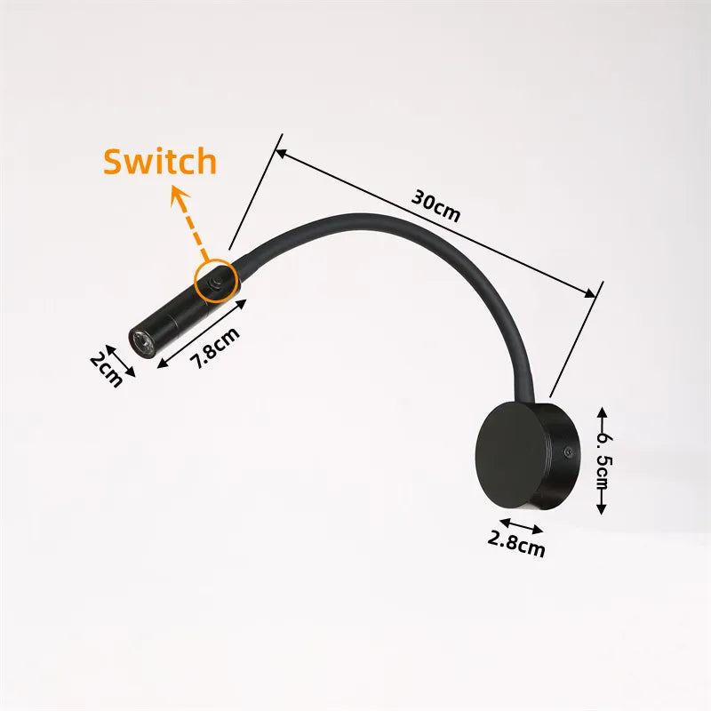 Bedside LED Wall Lamp Flexible Gooseneck Touch Switch 3000/4000/6000K