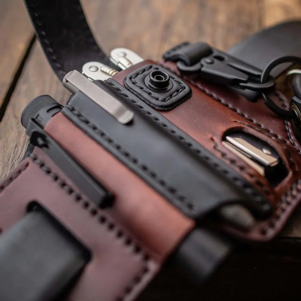 Belt Pouch Handcrafted Leather Multitool, Flashlight & Pen Slots