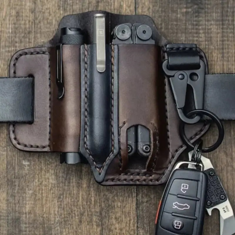 Belt Pouch Handcrafted Leather Multitool, Flashlight & Pen Slots
