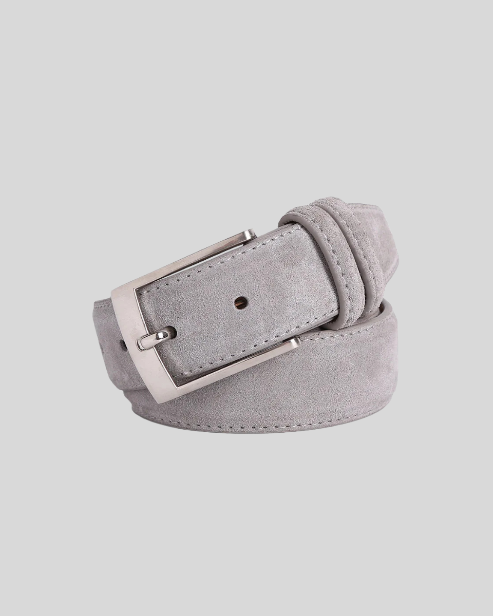 Belt Suede Gray Sturdy Metal Buckle Secure Fit