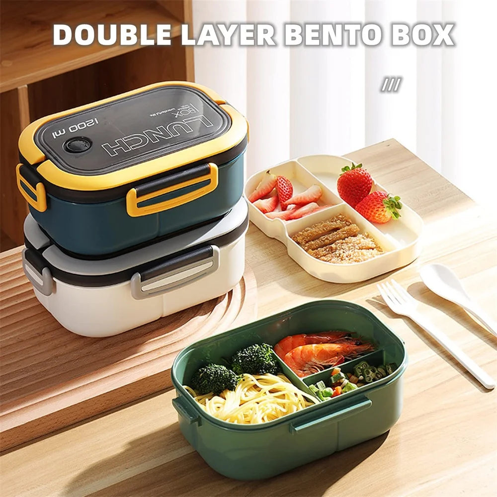 Bento Lunch Box Two-Tier Leak-Proof With Utensils