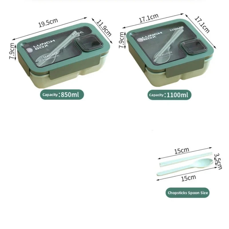 Bento Lunchbox Leak-Proof Silicone Seal & Integrated Cutlery