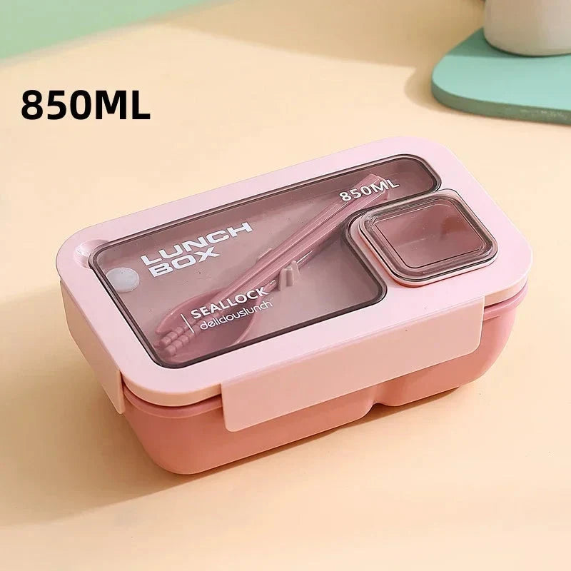 Bento Lunchbox Leak-Proof Silicone Seal & Integrated Cutlery