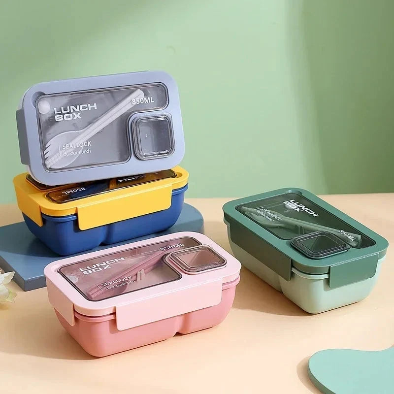 Bento Lunchbox Leak-Proof Silicone Seal & Integrated Cutlery