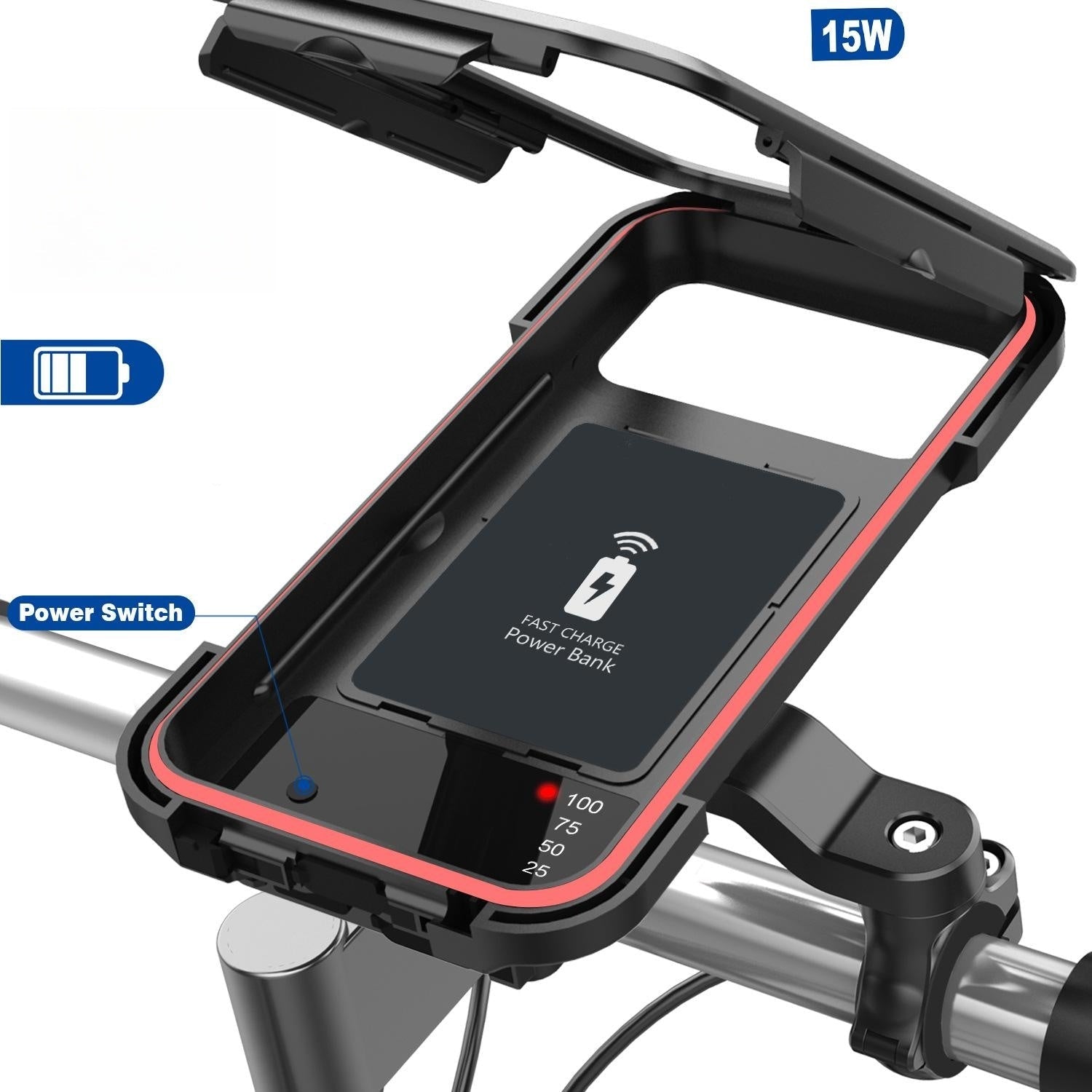 Bicycle Phone Holder Waterproof Touchscreen 15W Wireless