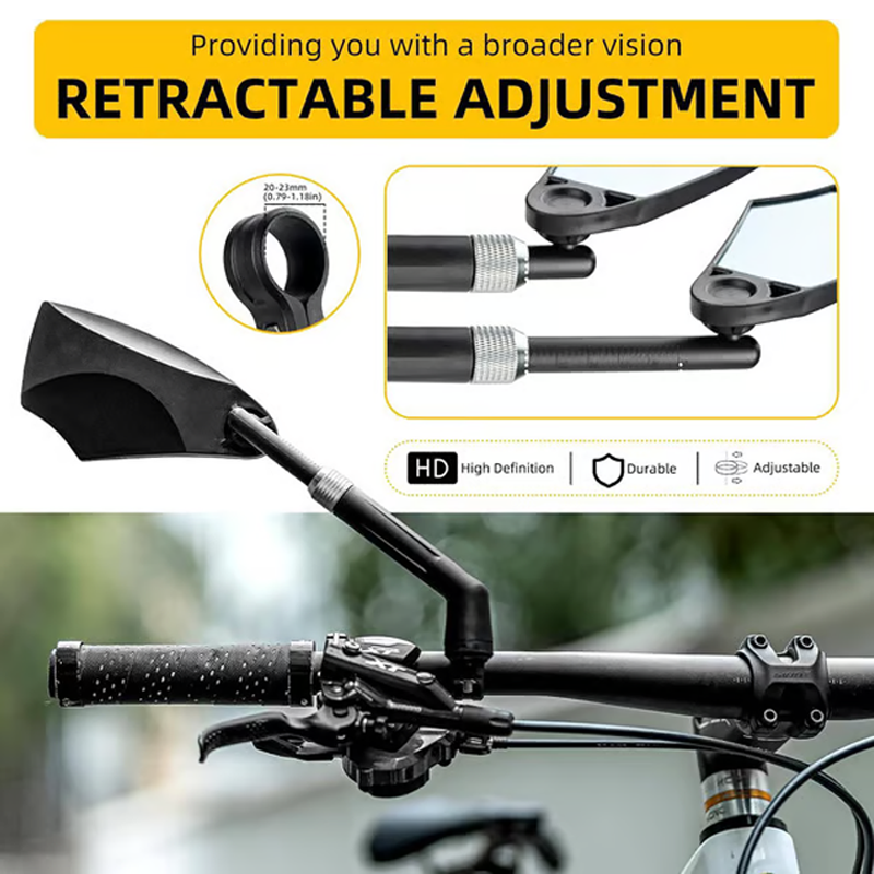 Bicycle Rearview Mirror 180° Wide View 360° Swivel Mount