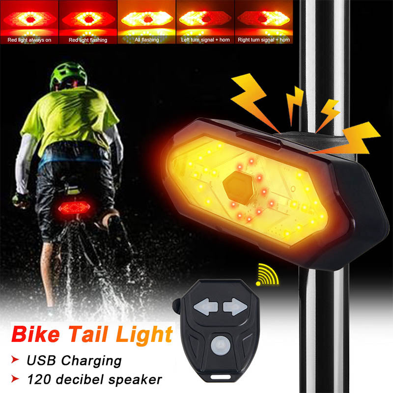 Bicycle Taillight Remote-Controlled Turn Signals USB-Rechargeable Waterproof