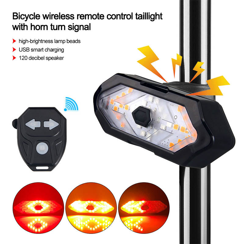 Bicycle Taillight Remote-Controlled Turn Signals USB-Rechargeable Waterproof