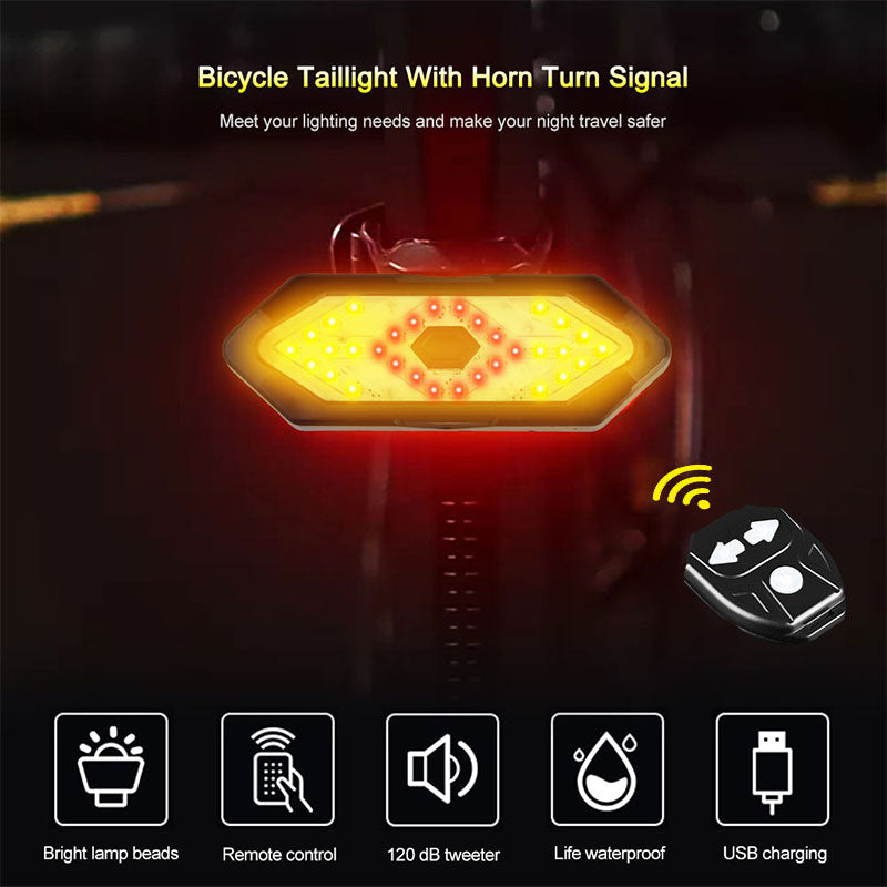 Bicycle Taillight Remote-Controlled Turn Signals USB-Rechargeable Waterproof
