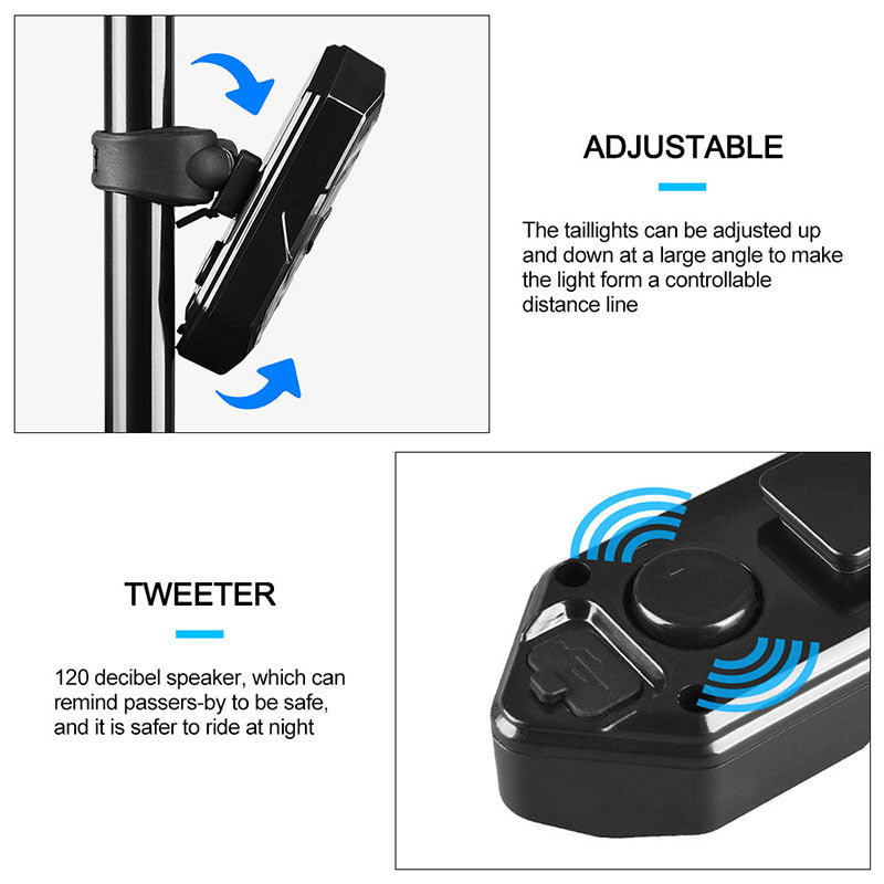 Bicycle Taillight Remote-Controlled Turn Signals USB-Rechargeable Waterproof