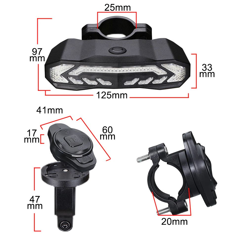 Bike Rear Light 110 dB Alarm Waterproof USB Rechargeable