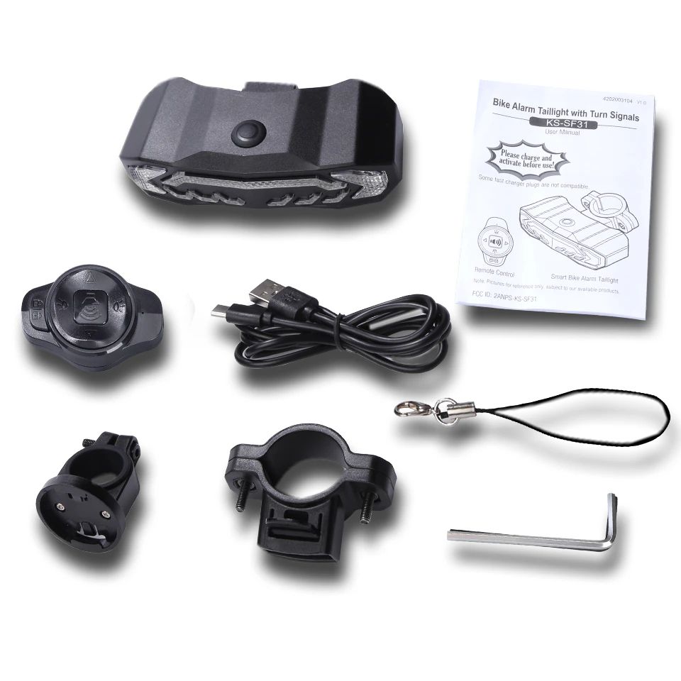 Bike Rear Light 110 dB Alarm Waterproof USB Rechargeable