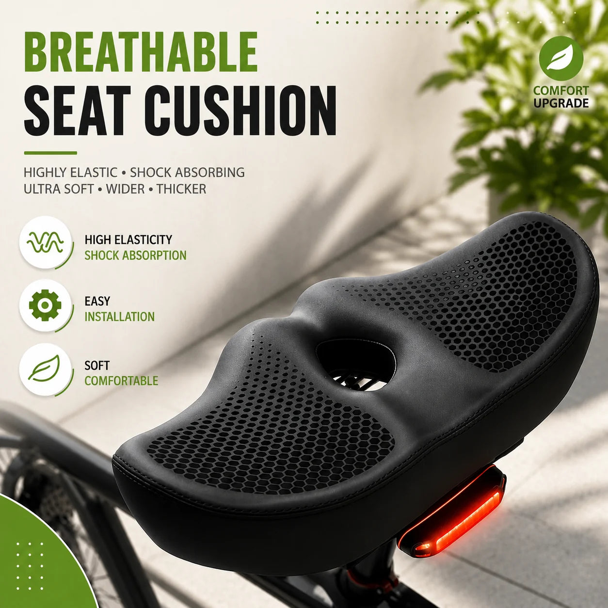 Bike Saddle Noseless Extra Wide Dual-Spring & High-Density Foam