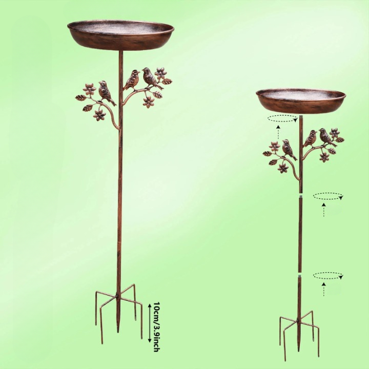 Bird Bath Copper-Look Metal Wide Bowl Tool-Free Assembly