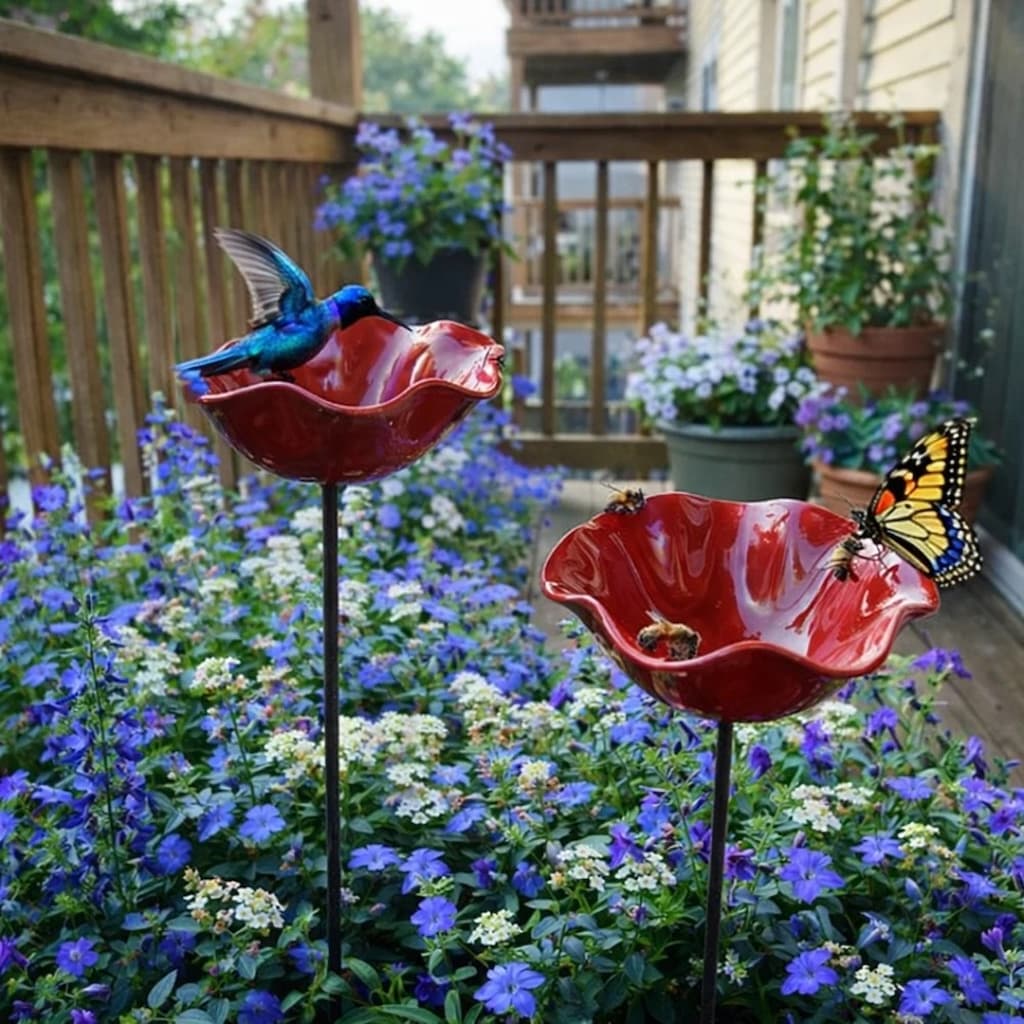 Bird Bath Flower-Shaped Weather-Resistant Metal