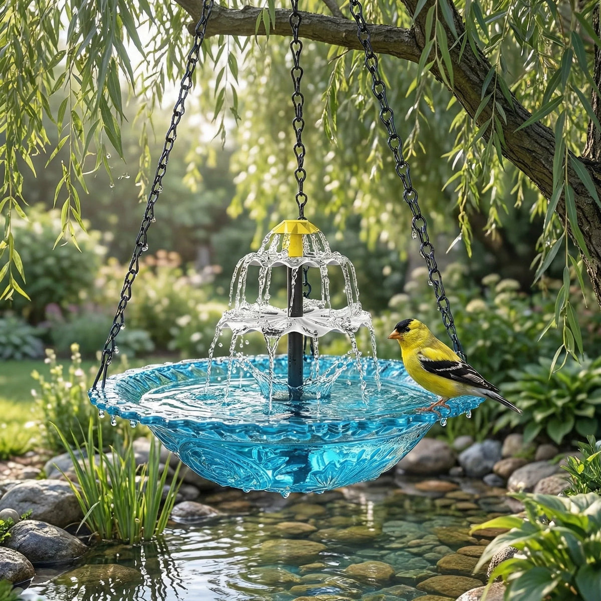 Bird Bath Hanging Solar-Powered Two-Stage Glass Bowl