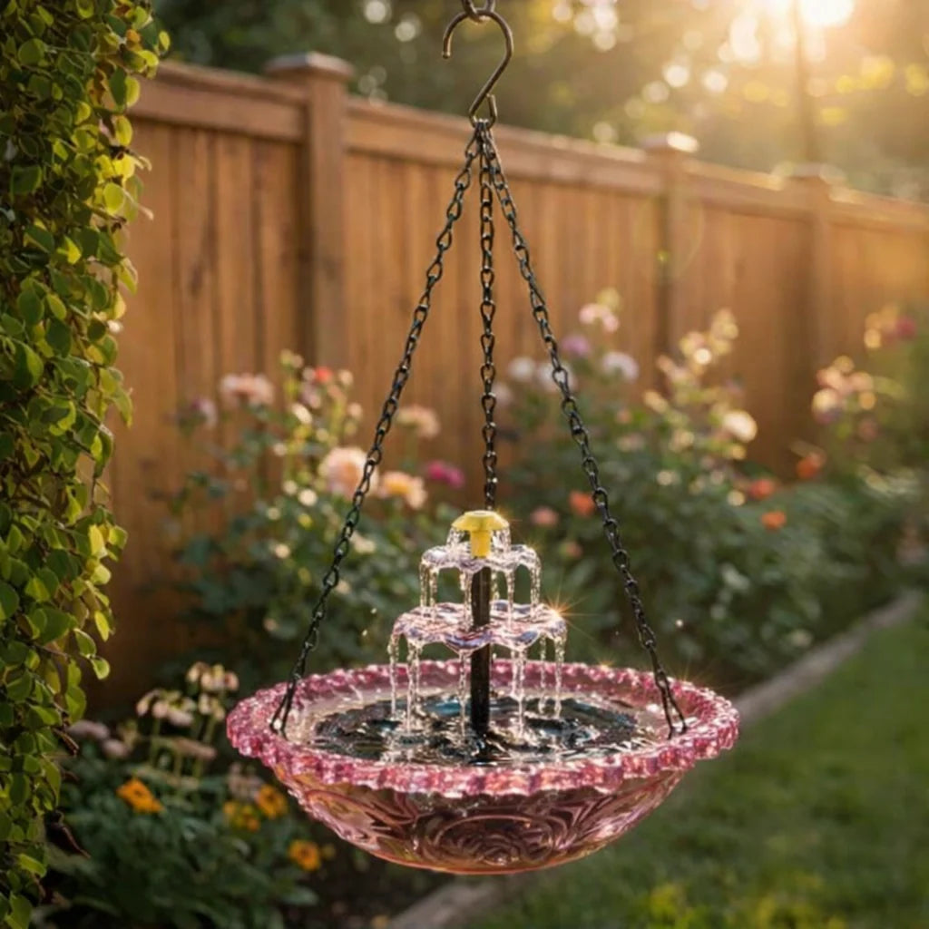 Bird Bath Hanging Solar-Powered Two-Stage Glass Bowl