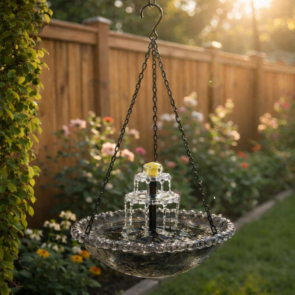 Bird Bath Hanging Solar-Powered Two-Stage Glass Bowl