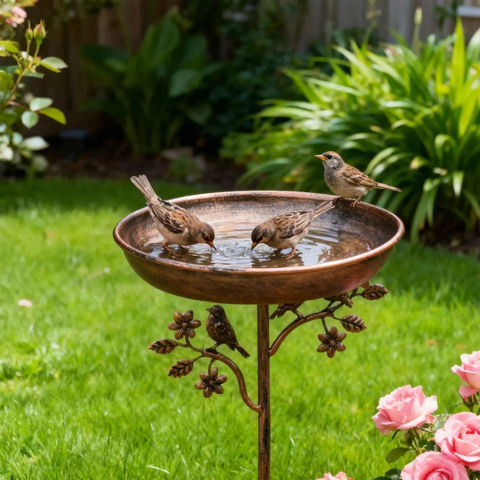Bird Bath Shallow Bowl Metal Pedestal Tool-Free Assembly