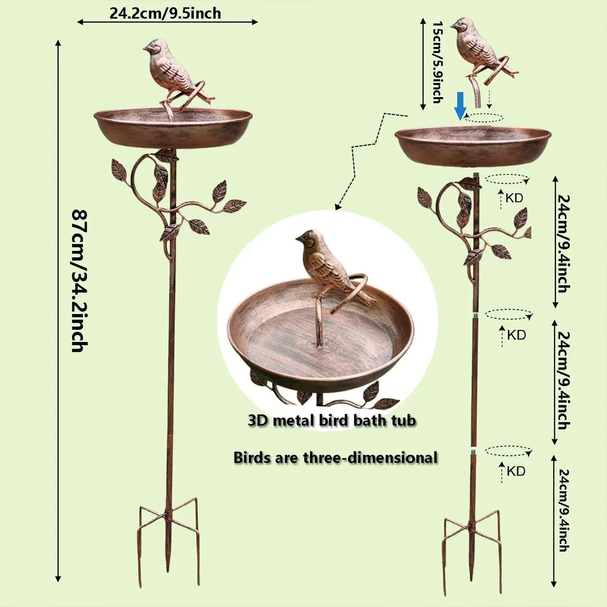 Bird Bath Shallow Bowl Metal Pedestal Tool-Free Assembly