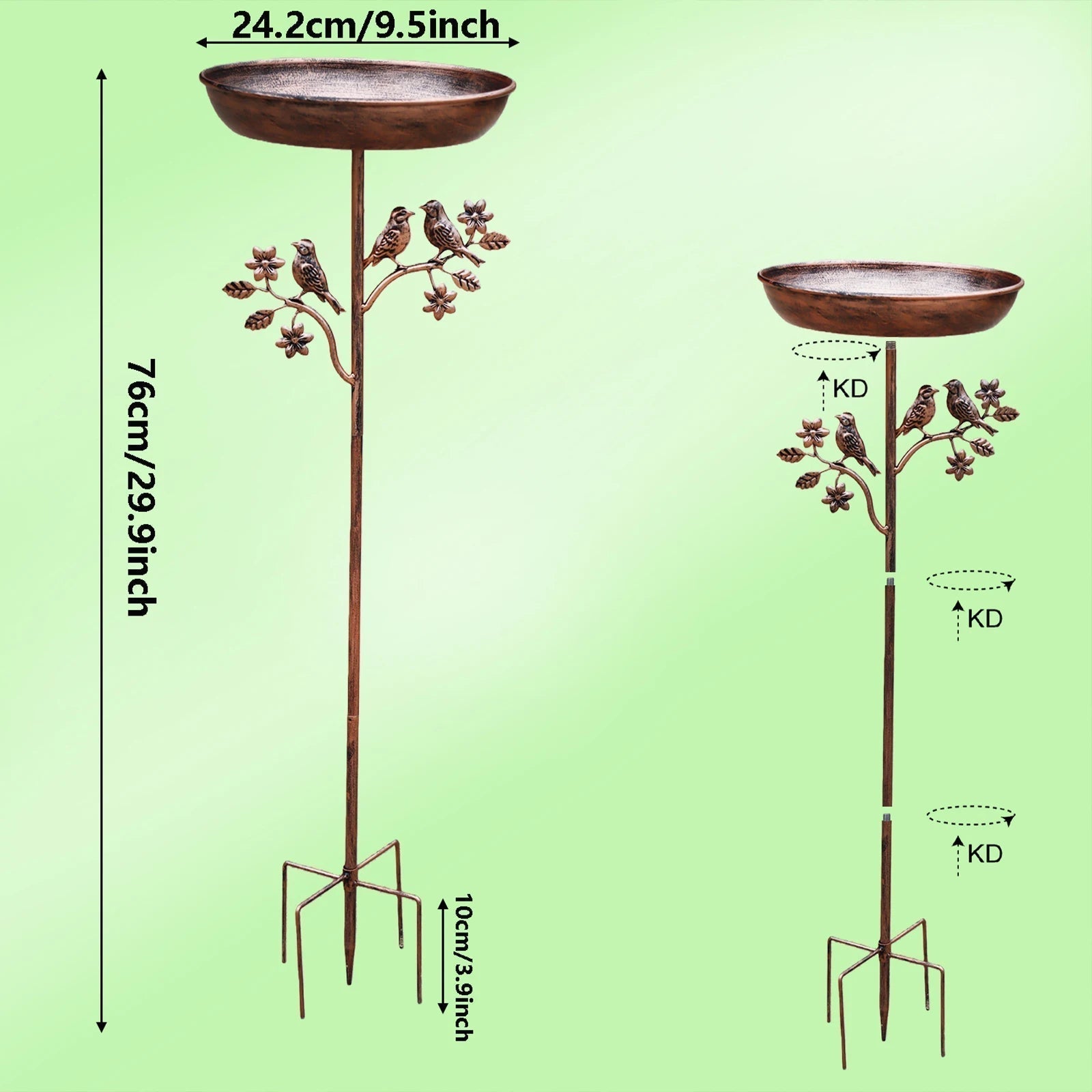 Bird Bath Shallow Bowl Metal Pedestal Tool-Free Assembly