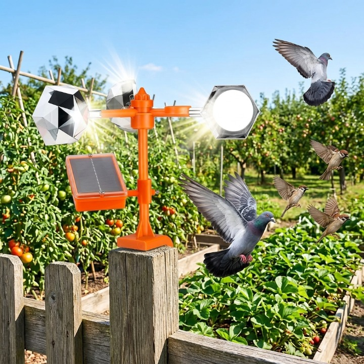 Bird Deterrent Solar-Powered 360° Rotating Reflectors & Ultrasonic Sound