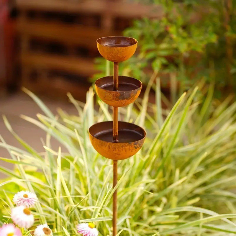 Bird Feeder 3-Tier Cast Iron Stable Ground Spike