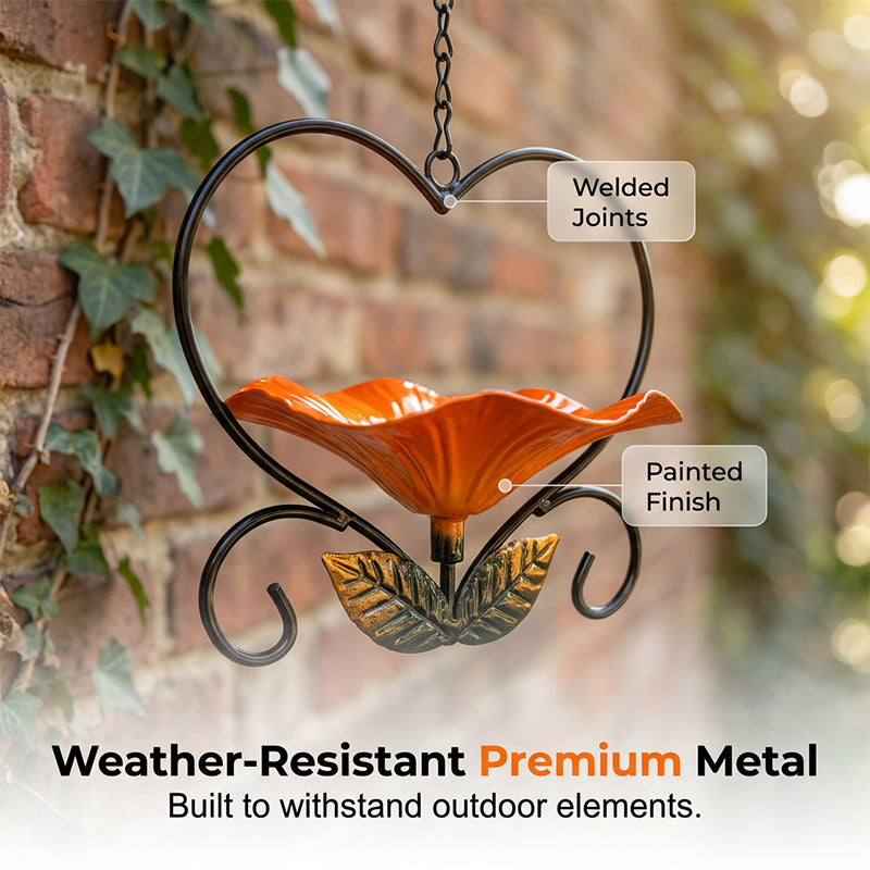 Bird Feeder Heart-Shaped Flower Bowl Weather-Resistant Iron