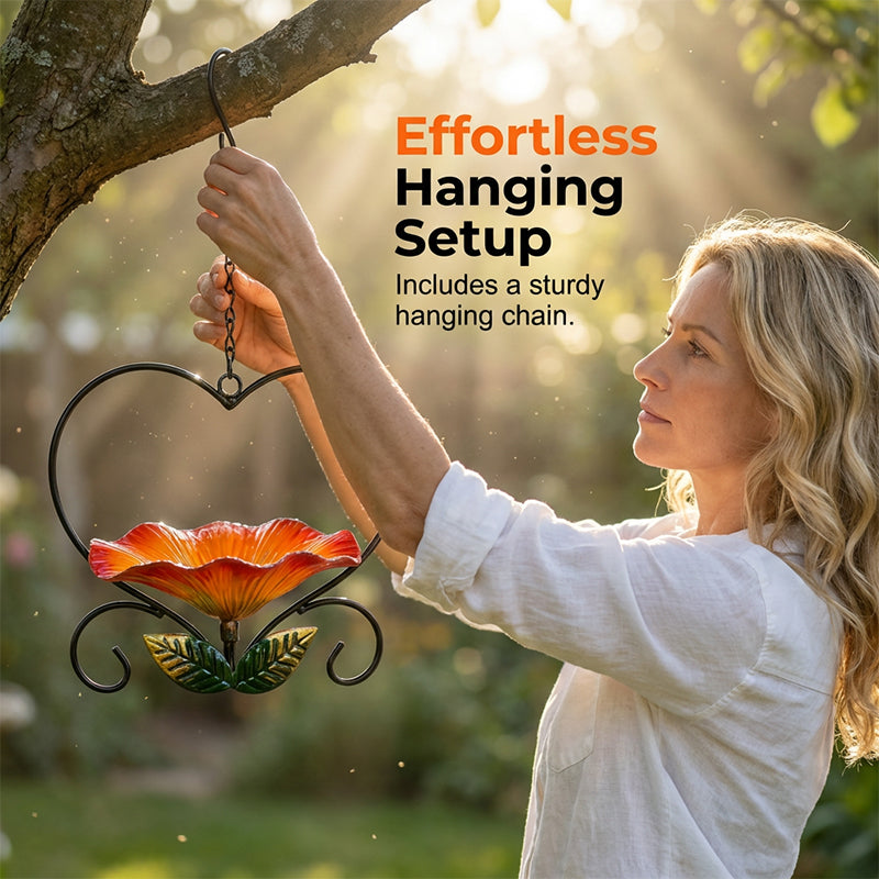 Bird Feeder Heart-Shaped Flower Bowl Weather-Resistant Iron