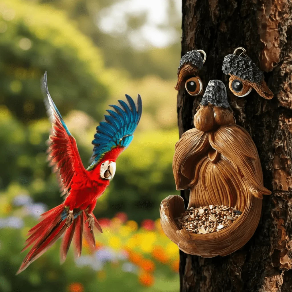 Bird Feeder Station Resin Tree Face Weatherproof Integrated Hanger