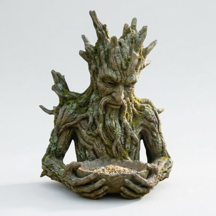 Bird Feeder Tree-Face Sculptural Weatherproof Resin Easy-Refill Tray