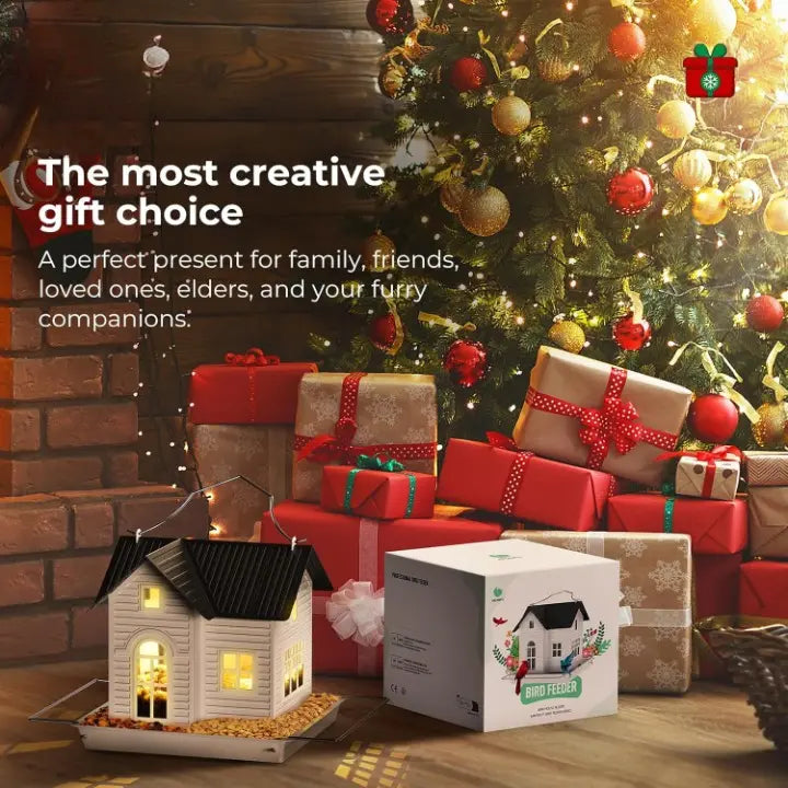 Birdhouse Feeder Solar-Powered LED Weatherproof Baked Enamel
