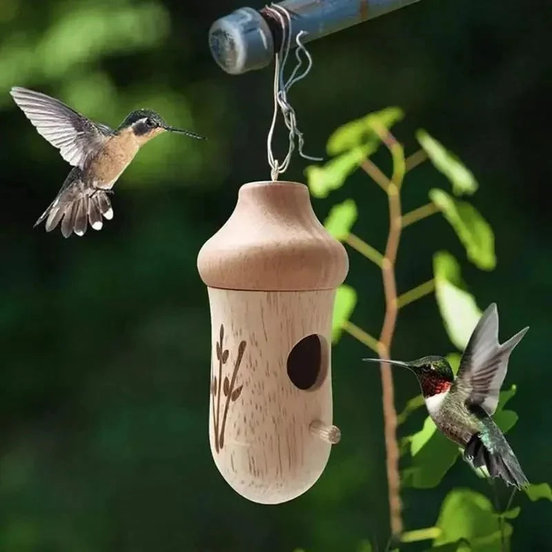Birdhouse Set Natural Wood Engraved Hanging