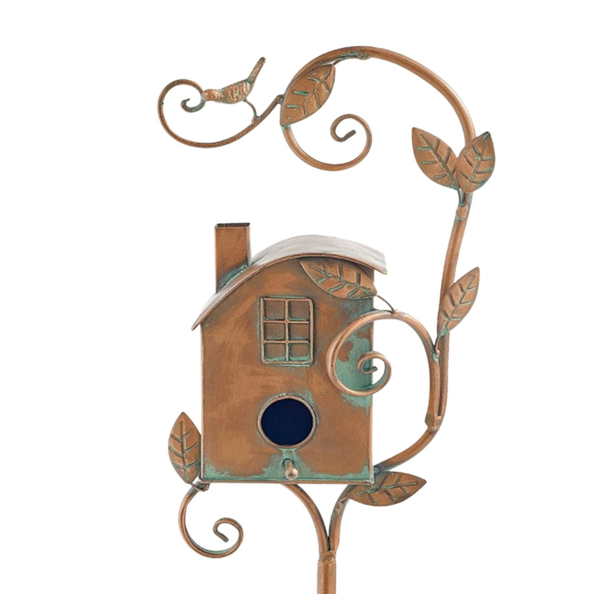 Birdhouse Stake Decorative Metal Copper Bronze