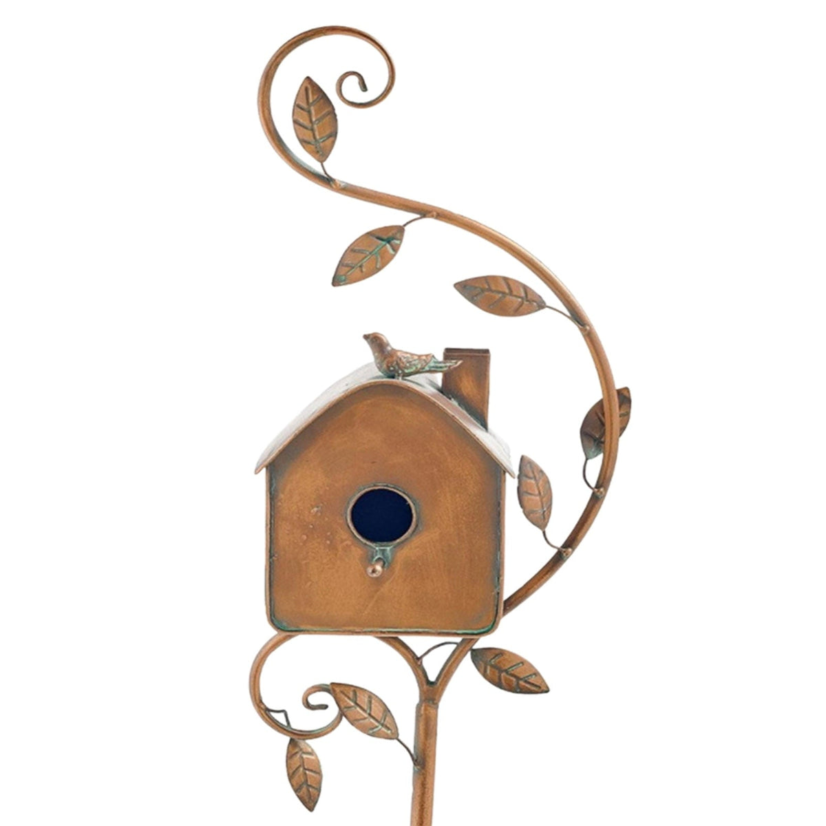 Birdhouse Stake Decorative Metal Copper Bronze