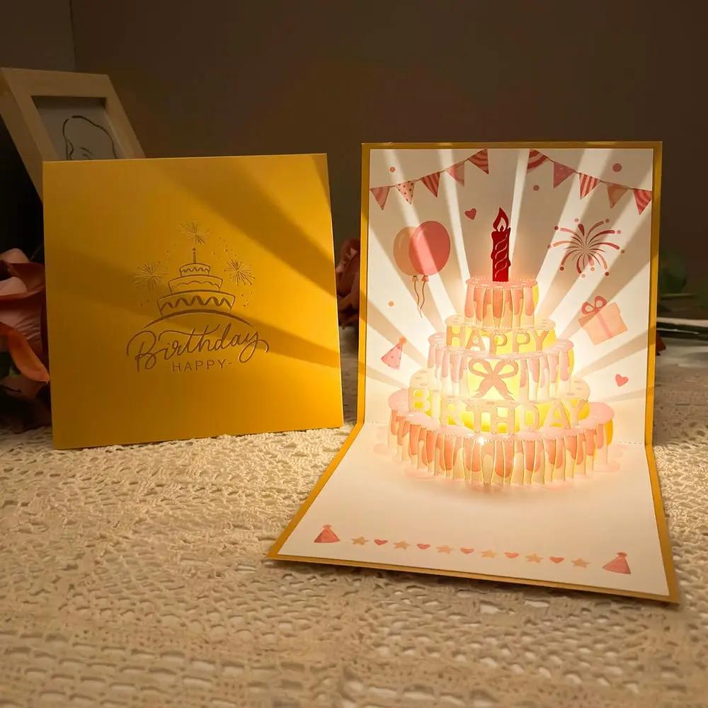 Birthday Card 3D Laser-Cut Pop-Up LED Light & Music